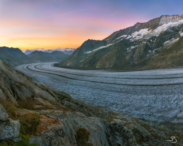Couchant sur le glacier d'Aletsch depuis la cabane Konkordia - stage 2020